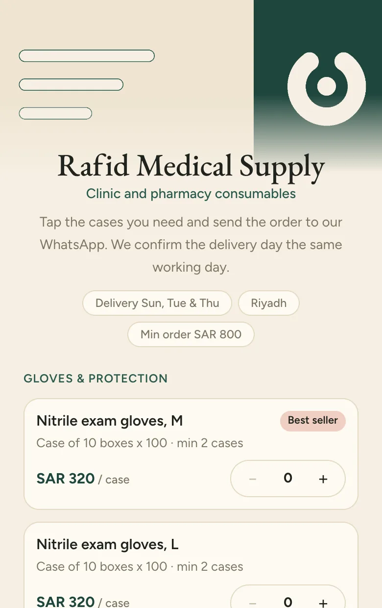 Rafid Medical Supply is a fictional medical supply distributor.